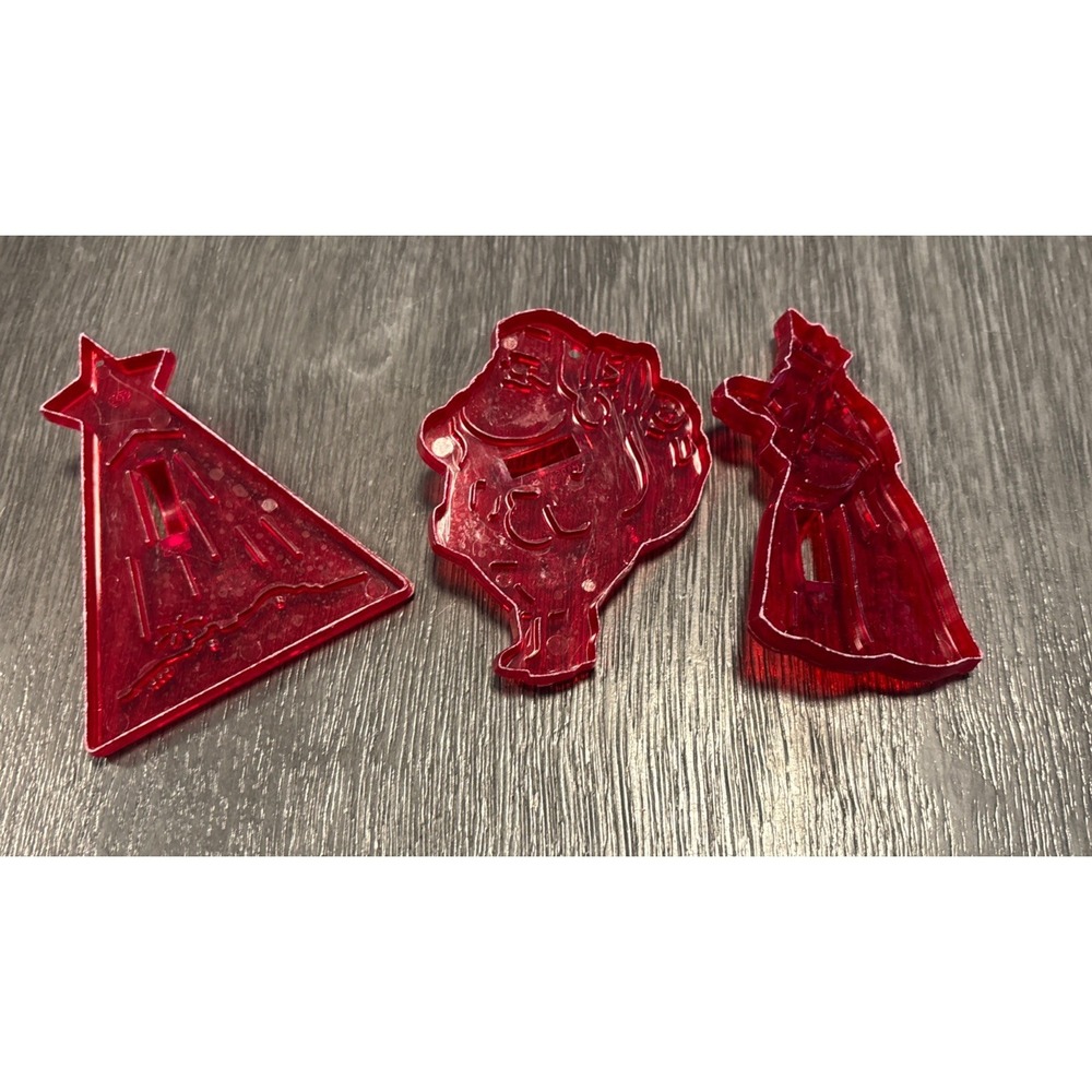 Vintage HRN Christmas Cookie Cutters Original Red Clear Made in U.S.A. Set-16 - Picture 9 of 16